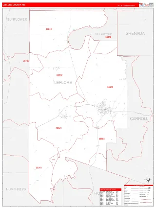 Leflore County, MS RedLine style ZIP Code wall map