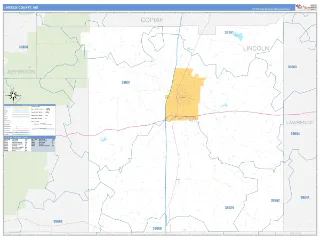 Lincoln County, MS Business Reference style ZIP Code wall map