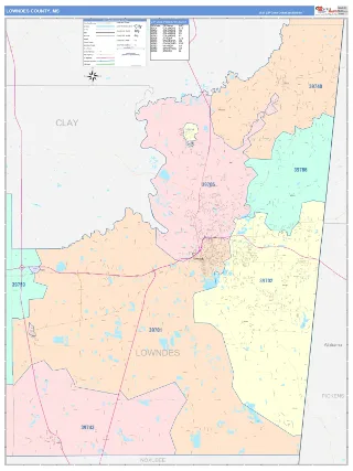 Lowndes County, MS ColorCast style ZIP Code wall map