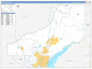 Madison County, MS Business Reference style ZIP Code wall map