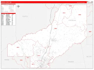 Madison County, MS RedLine style ZIP Code wall map