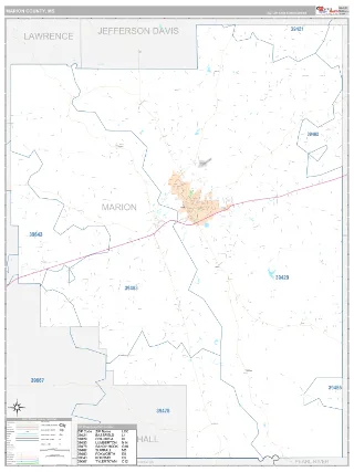 Marion County, MS Classic style ZIP Code wall map