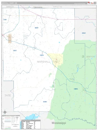 Marshall County, MS Classic style ZIP Code wall map