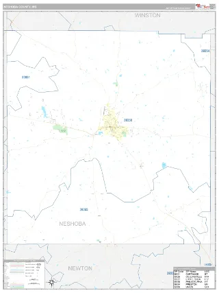 Neshoba County, MS Classic style ZIP Code wall map