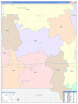 Newton County, MS ColorCast style ZIP Code wall map