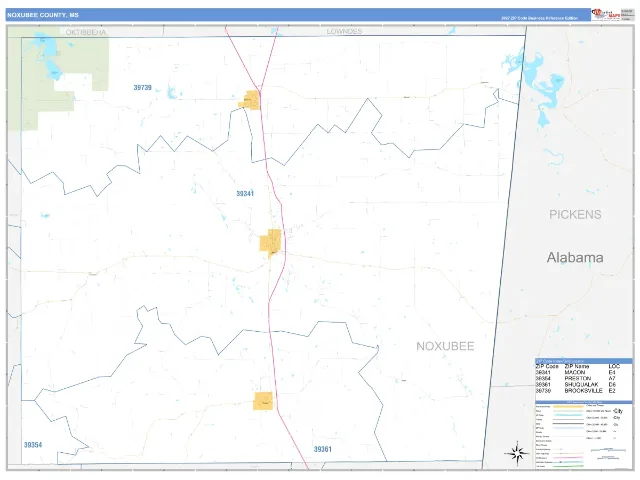 Noxubee County, MS ZIP Code Wall Map, Business Reference style
