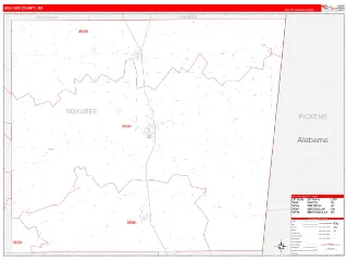 Noxubee County, MS RedLine style ZIP Code wall map