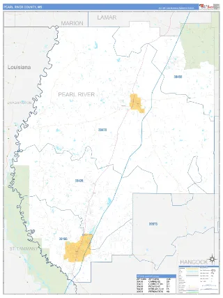 Pearl River County, MS Business Reference style ZIP Code wall map