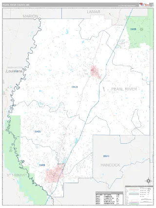 Pearl River County, MS Classic style ZIP Code wall map