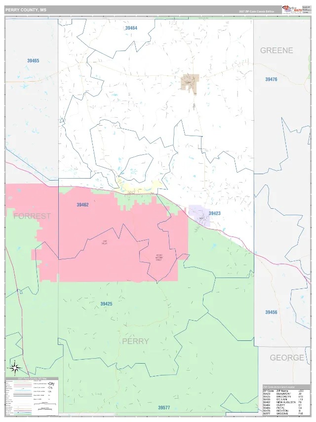 Perry County, MS ZIP Code Wall Map, Classic style