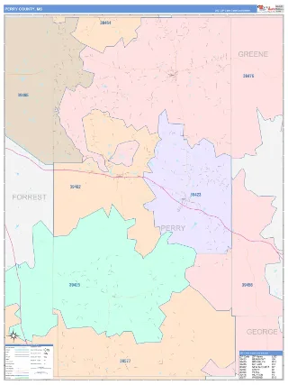 Perry County, MS ColorCast style ZIP Code wall map