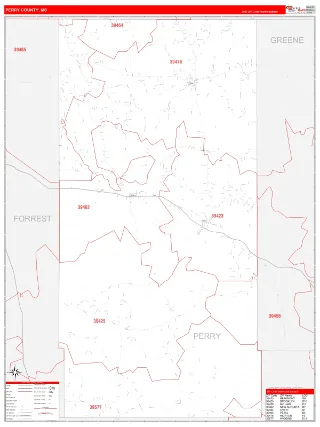 Perry County, MS RedLine style ZIP Code wall map