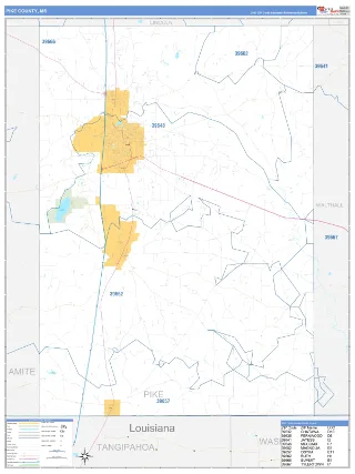 Pike County, MS Business Reference style ZIP Code wall map