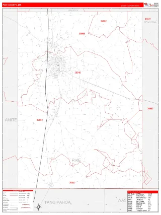 Pike County, MS RedLine style ZIP Code wall map