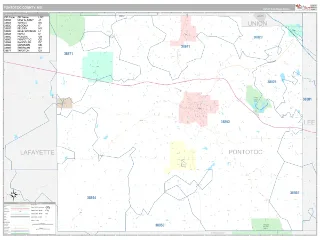 Pontotoc County, MS Classic style ZIP Code wall map