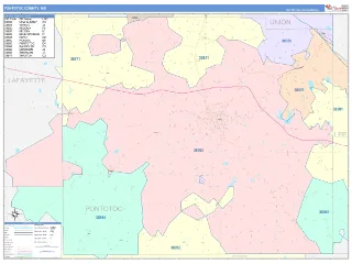 Pontotoc County, MS ColorCast style ZIP Code wall map