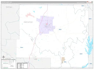 Prentiss County, MS Classic style ZIP Code wall map