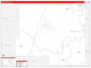 Prentiss County, MS RedLine style ZIP Code wall map