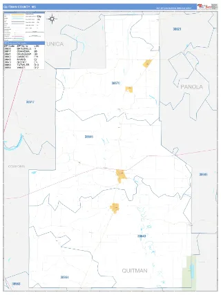Quitman County, MS Business Reference style ZIP Code wall map