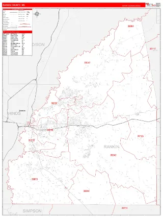 Rankin County, MS RedLine style ZIP Code wall map