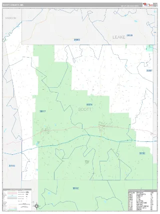 Scott County, MS Classic style ZIP Code wall map