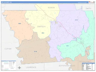 Simpson County, MS ColorCast style ZIP Code wall map