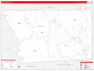Simpson County, MS RedLine style ZIP Code wall map