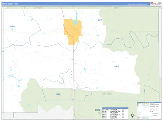 Stone County, MS Business Reference style ZIP Code wall map