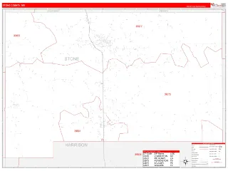 Stone County, MS RedLine style ZIP Code wall map