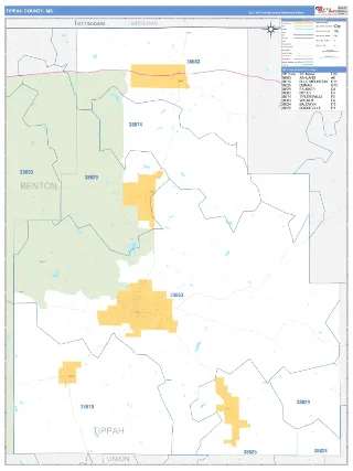 Tippah County, MS Business Reference style ZIP Code wall map