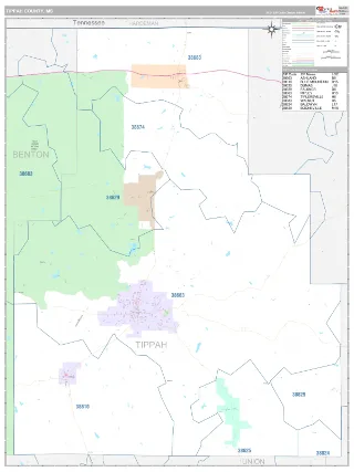 Tippah County, MS Classic style ZIP Code wall map