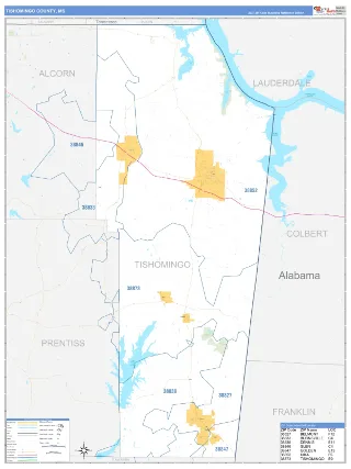 Tishomingo County, MS Business Reference style ZIP Code wall map