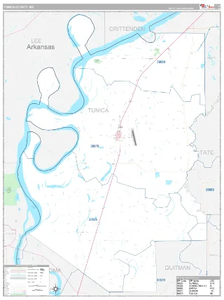 Tunica County, MS Classic style ZIP Code wall map