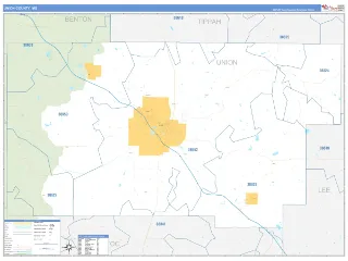 Union County, MS Business Reference style ZIP Code wall map