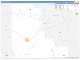 Walthall County, MS Business Reference style ZIP Code wall map