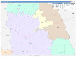 Walthall County, MS ColorCast style ZIP Code wall map