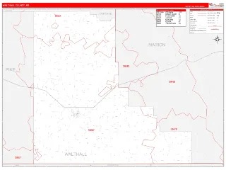 Walthall County, MS RedLine style ZIP Code wall map