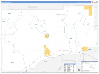 Webster County, MS Business Reference style ZIP Code wall map