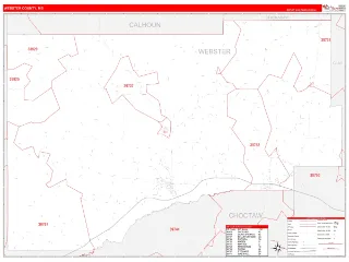 Webster County, MS RedLine style ZIP Code wall map