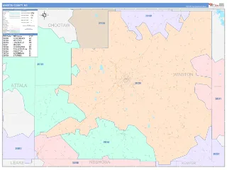 Winston County, MS ColorCast style ZIP Code wall map
