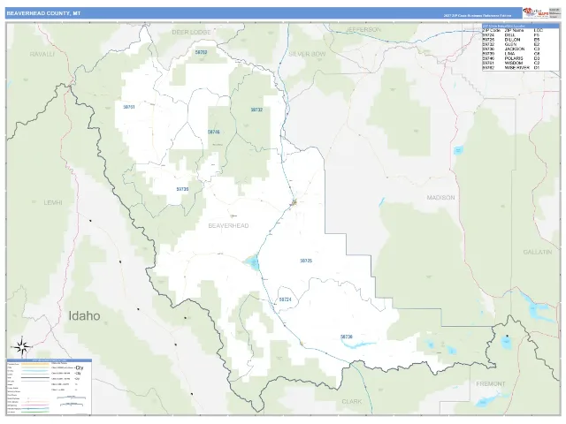 Beaverhead County, MT ZIP Code Wall Map, Business Reference style