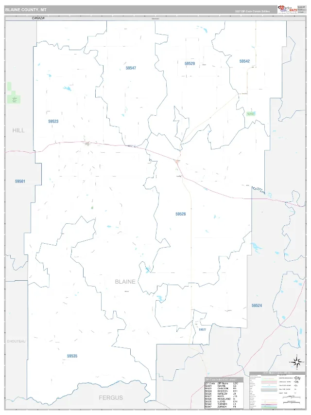 Blaine County, MT ZIP Code Wall Map, Classic style