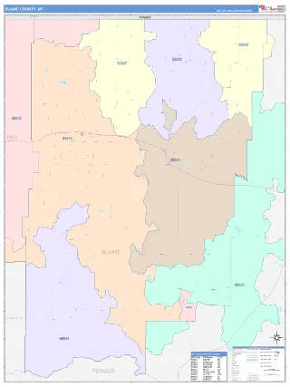 Blaine County, MT ColorCast style ZIP Code wall map