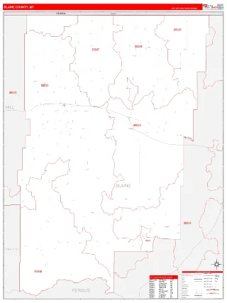 Blaine County, MT RedLine style ZIP Code wall map