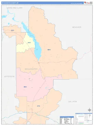 Broadwater County, MT ColorCast style ZIP Code wall map