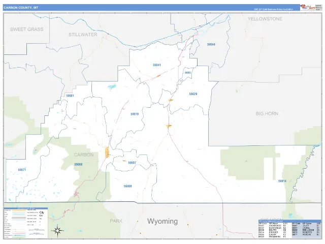 Carbon County, MT ZIP Code Wall Map, Business Reference style