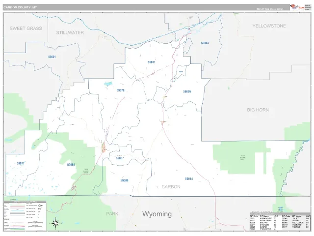 Carbon County, MT ZIP Code Wall Map, Classic style