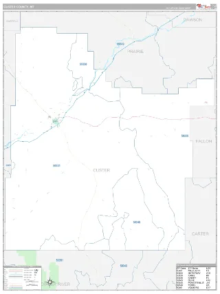 Custer County, MT Classic style ZIP Code wall map