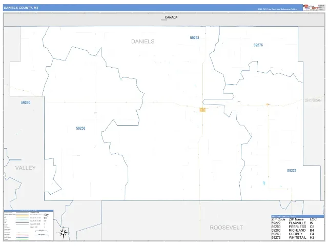 Daniels County, MT ZIP Code Wall Map, Business Reference style