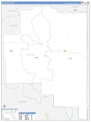 Fallon County, MT Business Reference style ZIP Code wall map